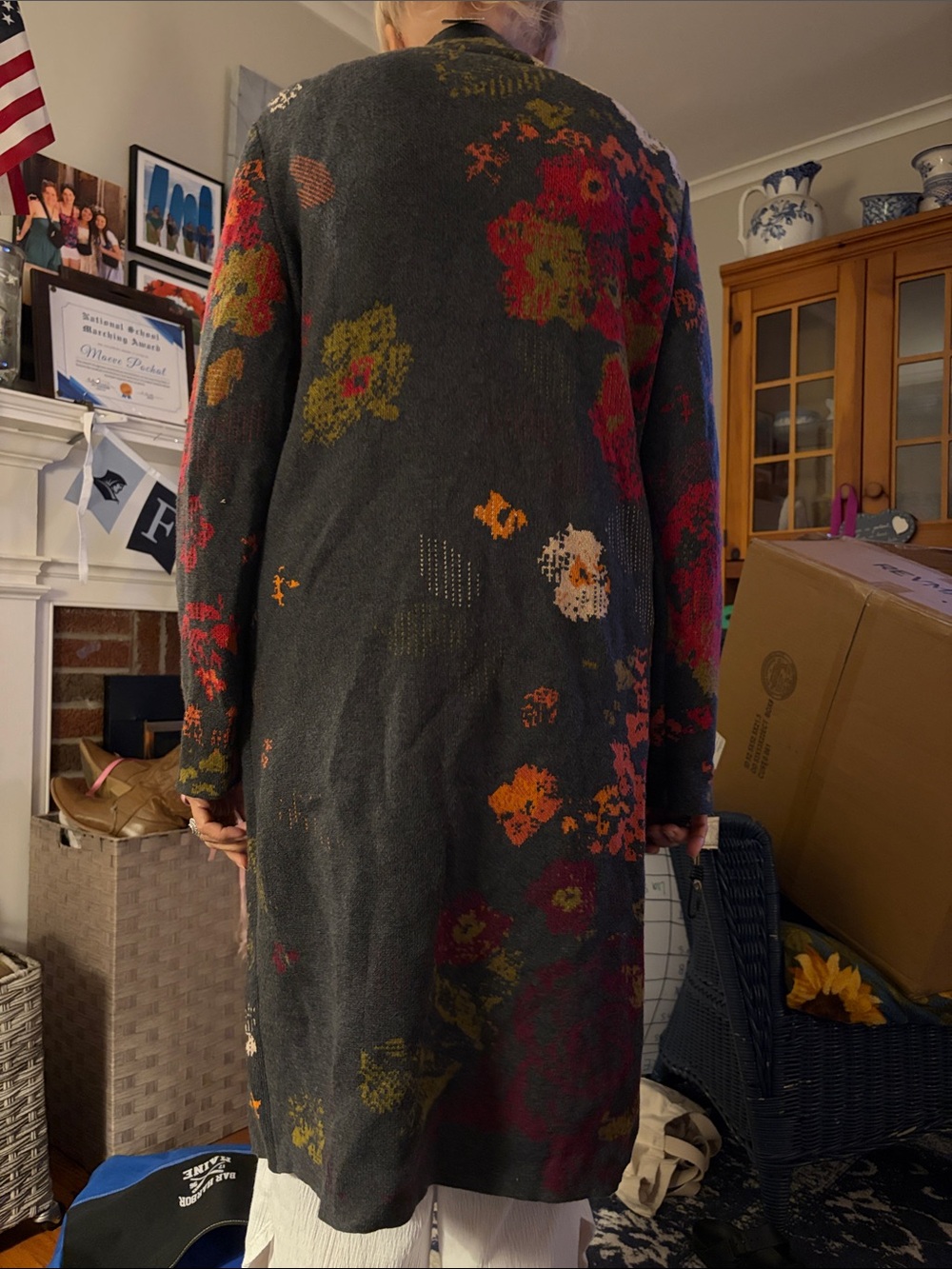J. Jill Dark Charcoal Floral Long Knit Cardigan - Picture 2 of 2